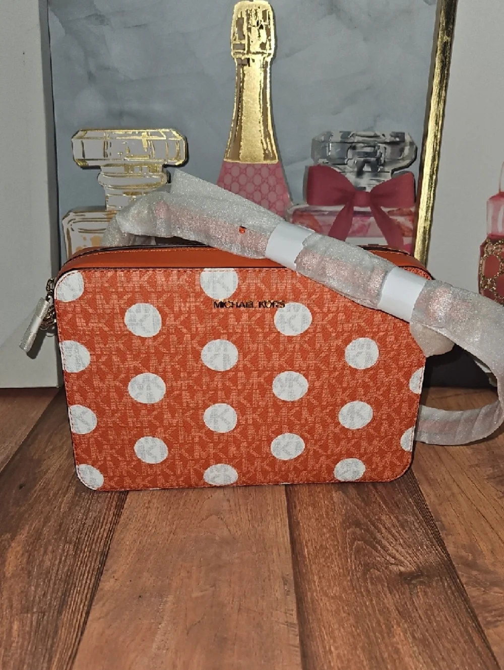 Michael Kors Orange and White Polka Dot Crossbody Bag